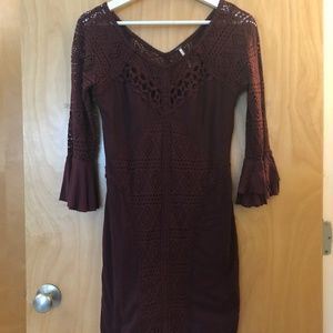 Bohemian Mini Dress Wine Color Perfect Condition